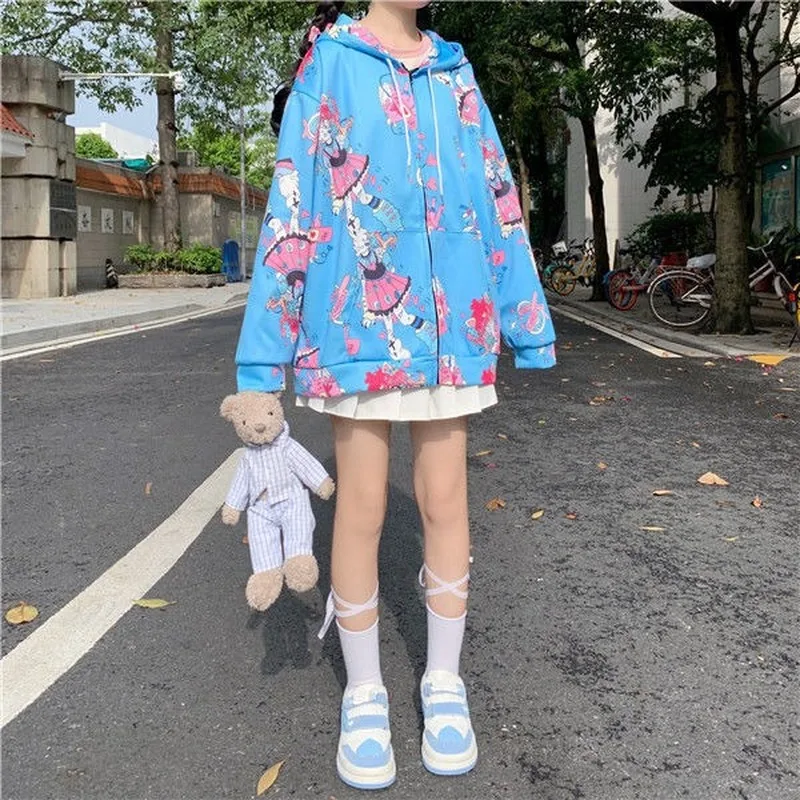 

Anime Hoodie Autumn Fashion Korean Style Zip Up Hoodies Kawaii Long Sleeve Streetwear Cute Oversized Loose Sweatshirts