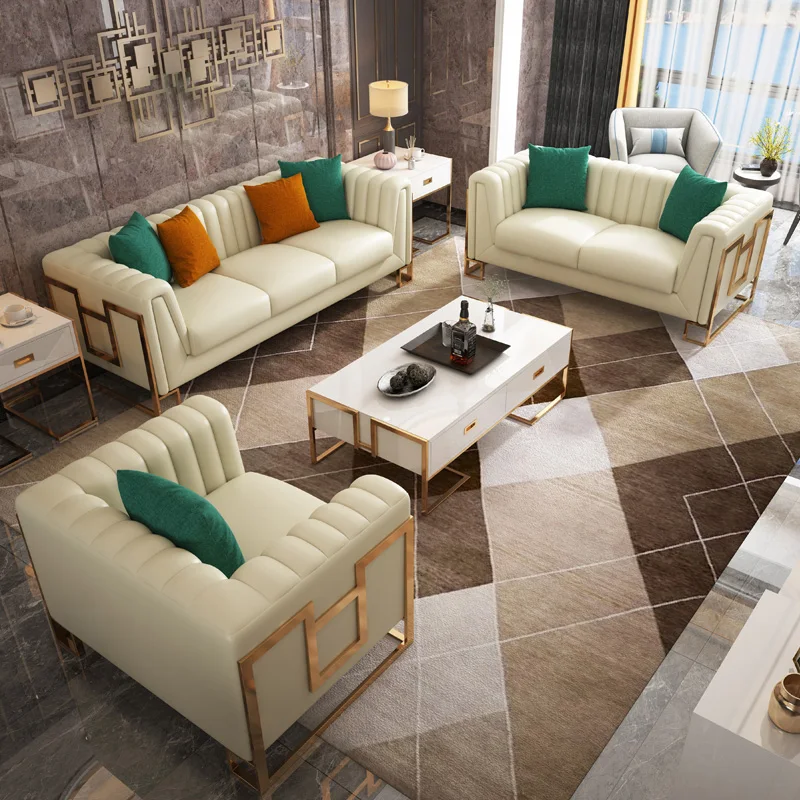 

Светильник, роскошный диван, современный кожаный диван, 1 + 2 + 3, нержавеющая сталь, титановый сплав, SofaKAROIS A53