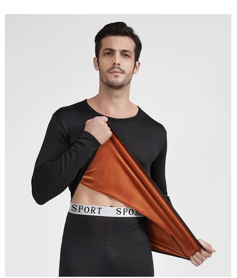 Winter warm pajamas men’s set thermal underwear slim-fit high-stretch plus velvet suit | Мужская одежда
