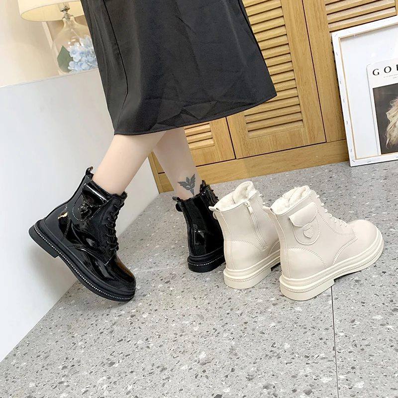 

Woman Flat Boots Round Toe Boots-Women Shoes Luxury Designer Winter Footwear Low Mid Calf Rubber 2020 Mid-Calf Fashion