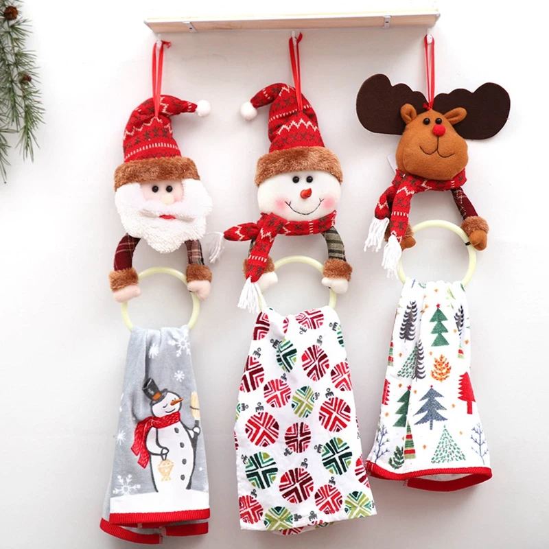 

Christmas Hanging Towels Ring Santa Claus/Snowman/Elk Towel Loop Hanging Rack Holders Christmas Clothes Napkin Ring Decoration