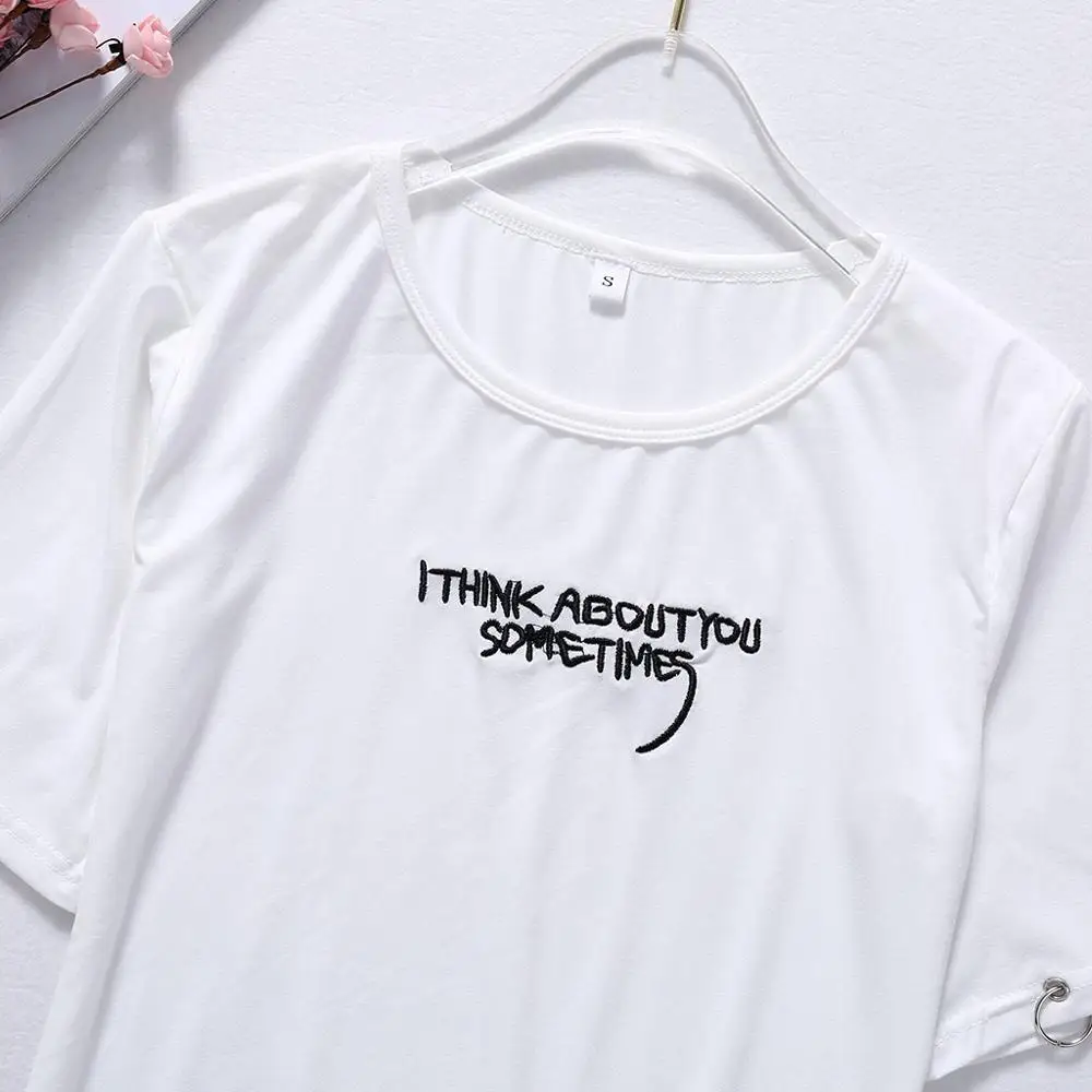 KLV летние топы корейские Ulzzang Harajuku вышивка короткий рукав женские повседневные рубашки