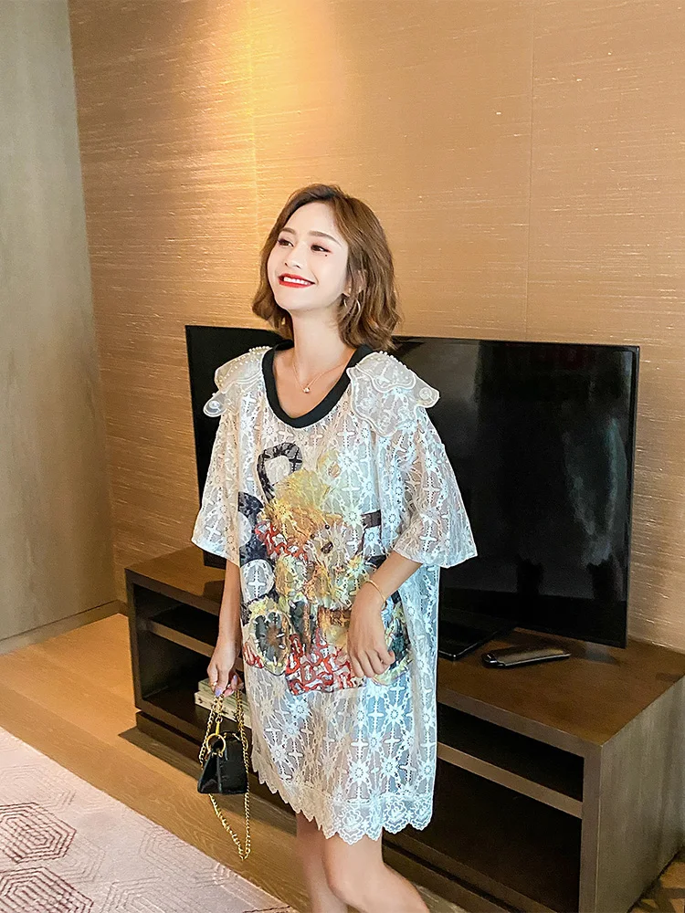 

2021 New Arrival Summer Women Lace Hollow Out Beading Dress