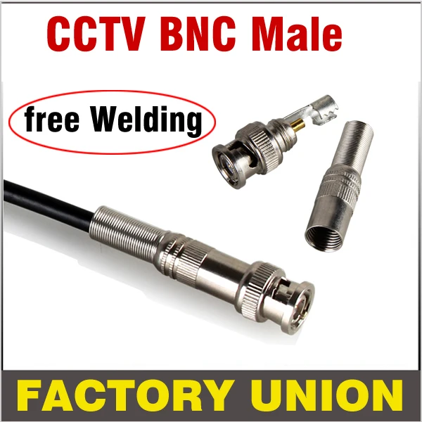 Wholesale 100pcs/lot BNC Male Coupler Connector Plug to RG-59 Coaxical Cable for Brass End Crimp Cable CCTV Camera DVR Adapter