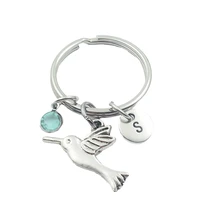 hummingbird initial letter monogram birthstone keychains keyring charm creative fashion jewelry women gifts accessories pendant