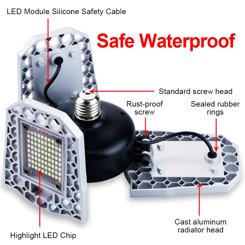 100W 80W 60W E27 LED Lamp 110V 220V LED Bulb Deformable High Power Light For Warehouse Factory Garage Basement Gym