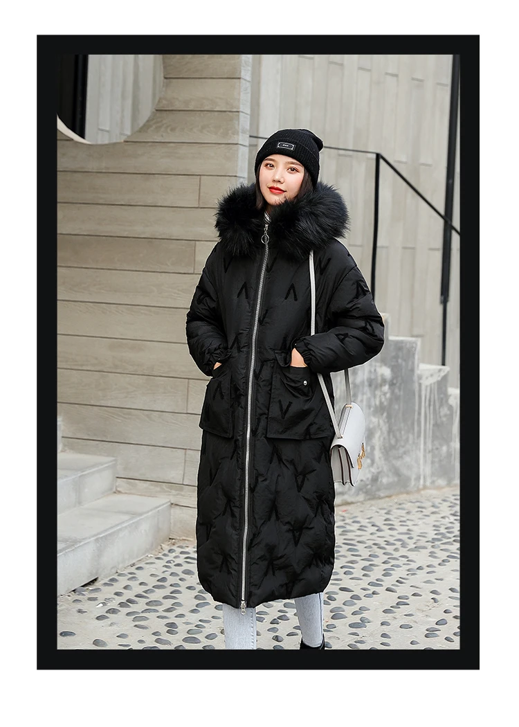High Quality Winter Jacket Women Cotton Padded Outwear Female X-long Coat Hooded With Fur Loose Parka Korean Style