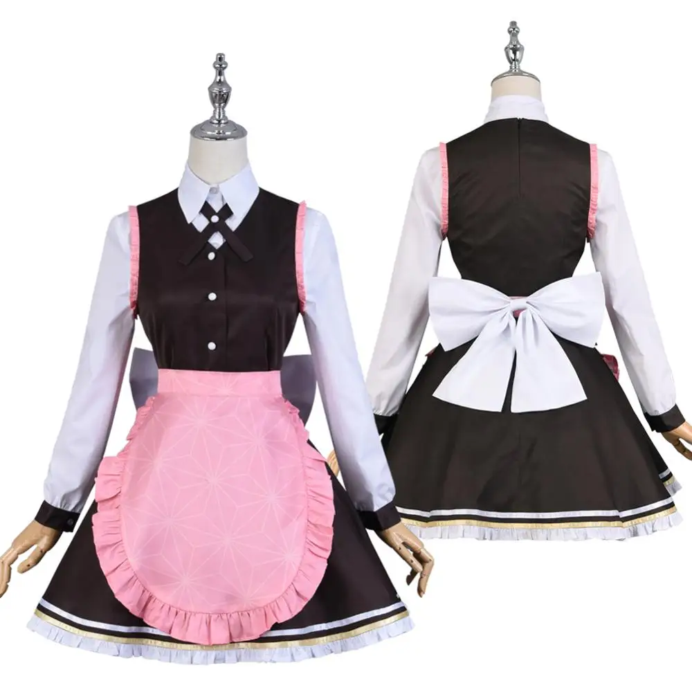

Anime Demon Slayer/Kimetsu No Yaiba Kamado Nezuko Cafe Maid Outfit Lolita Dress Cosplay Costume Women Halloween