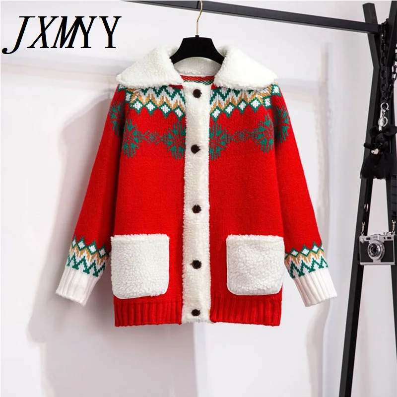 

Red Christmas Sweater Cardigan Women Thickened Autumn Winter 2021 New Loose Super Fire Knitted Jacket