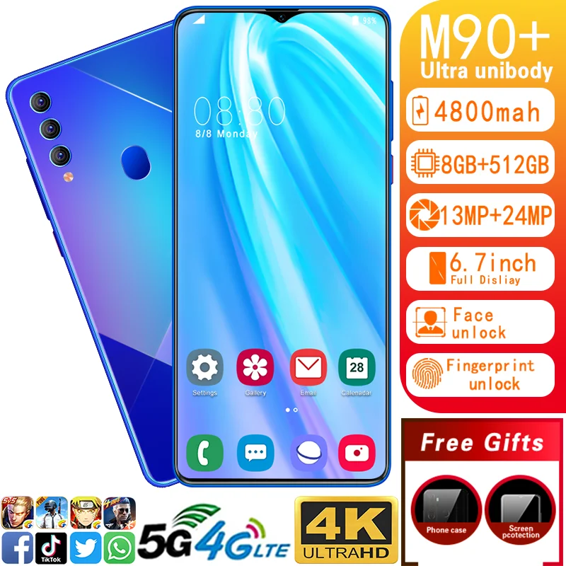

Global Version M90+ 6.7-inch High-definition Water Drop Screen Facial Recognition Fingerprint Unlock Smartphone Android 10.0