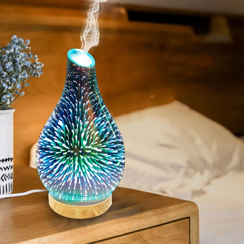 100Ml Essential Oil Diffuser 3D Glass Aromatherapy Ultrasonic Cool Mist Humidifier with 7 Color Changing LEDs images - 6