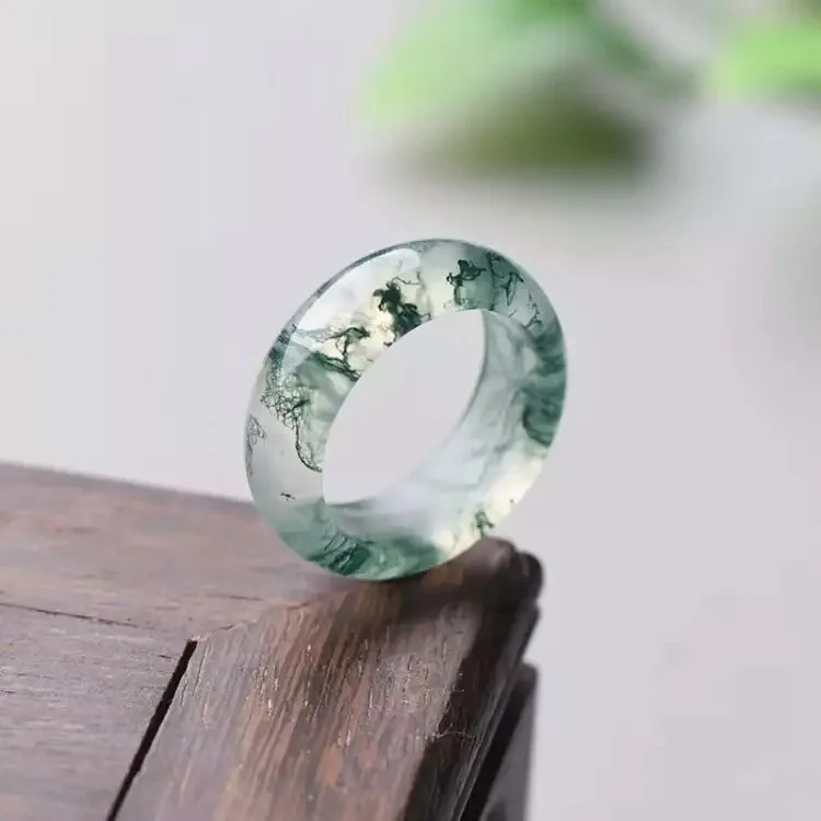 

Koraba Natural Water Grass Agate Ring Moss Agate Chalcedony Ring Lovers men women Rings natural stone real jade jewelry