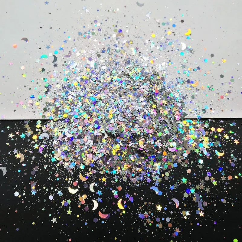 Ассорти лазерным вырезами Серебристые блестящие хлопья гвоздь искусственные