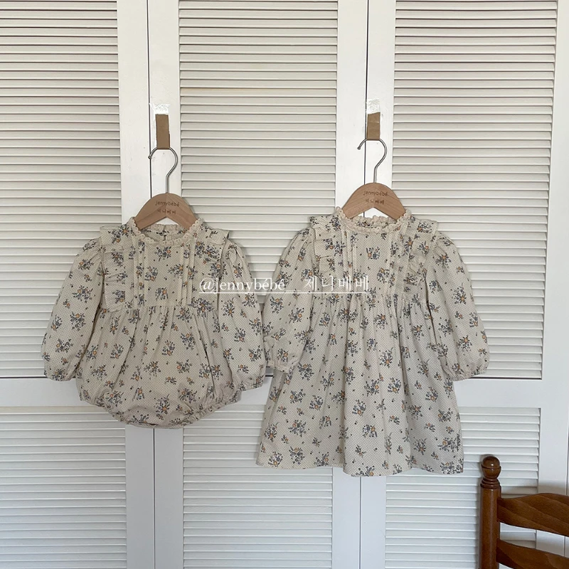 

Винтажный цветочный комплект одежды для маленьких девочек, комбинезон для новорожденных девочек с оборками, юбка, комбинезоны, наряды, Осен...