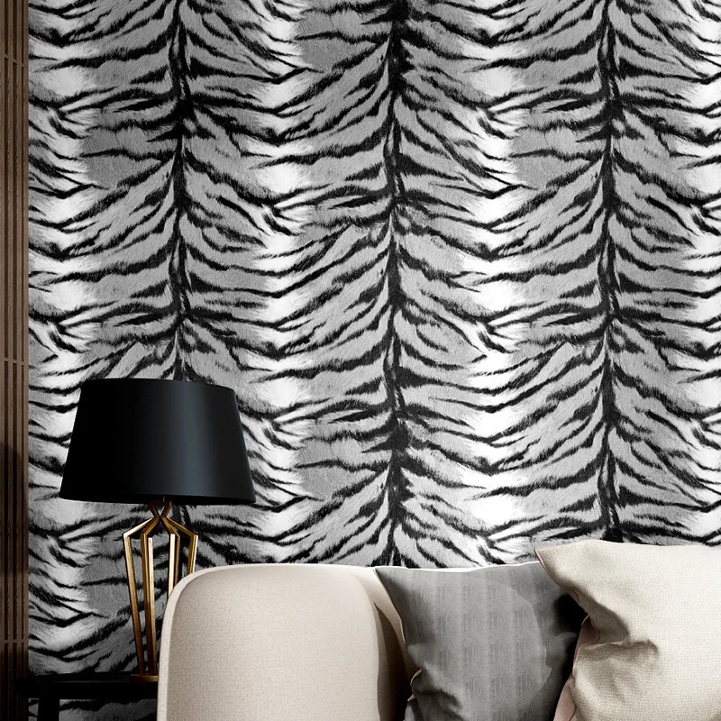 

Zebra pattern living room bedroom bedside sofa modern minimalist retro nostalgic TV background wall leopard pattern wallpaper
