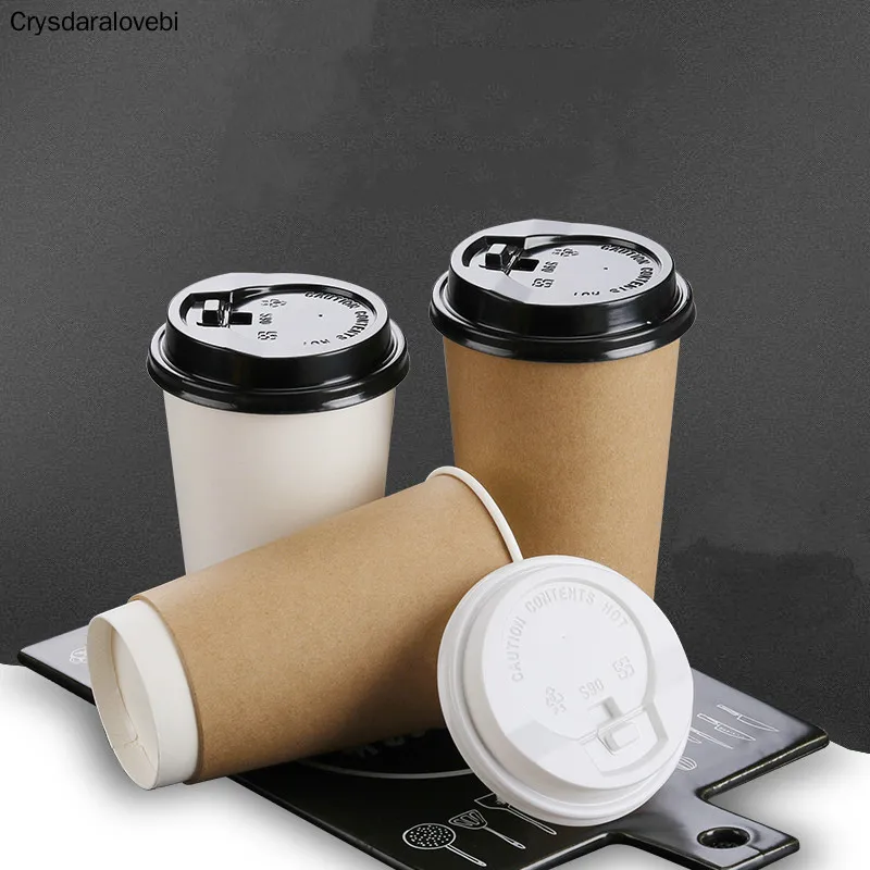 

100pcs High Quality Disposable Coffee Cups 280ml 400ml 500ml Milk Tea Drinking Cup Party Favors Beverage Paper Cup with Lid