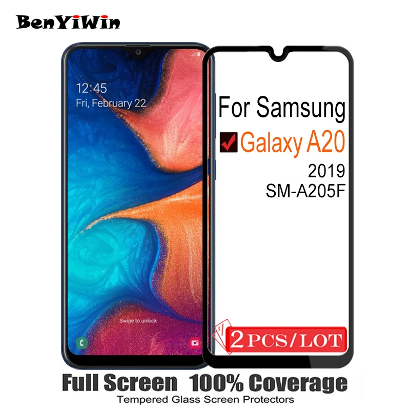 Защитное стекло SM A205F закаленное с полным покрытием для Samsung Galaxy A20 2 шт. | Мобильные