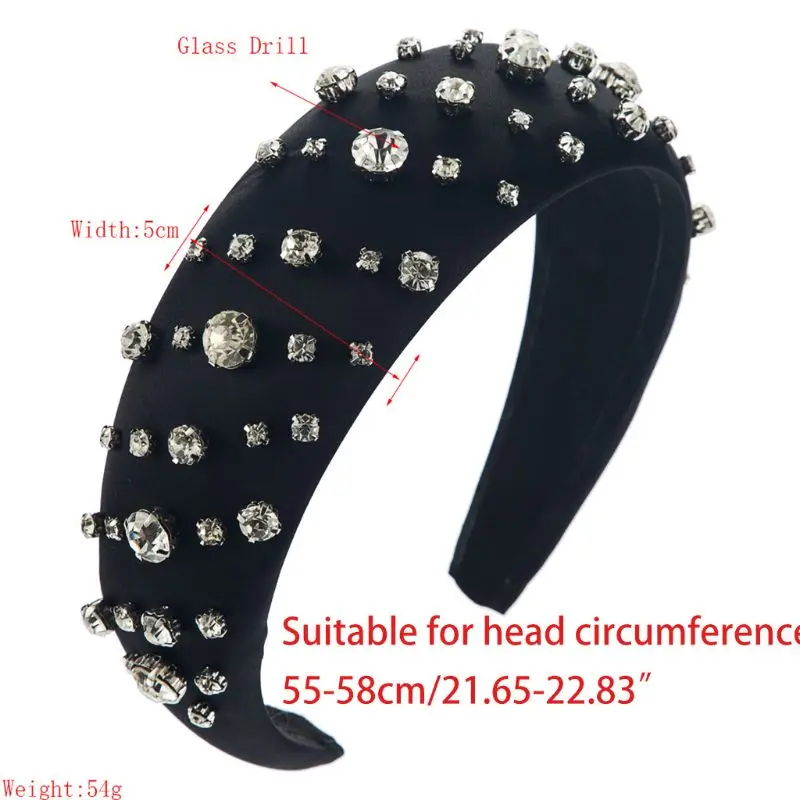 

Baroque Vintage Thick Sponge Padded Headband Women Jewelry Wide Hair Hoop Colorful Irregular Glass Drill Beaded Bandana