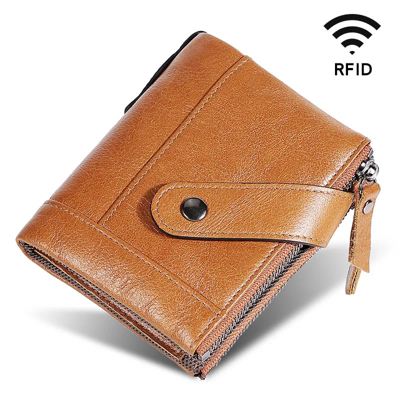 

Короткий Мужской кошелек с RFID-защитой и молнией, бумажник из натуральной кожи с застежкой-молнией и магнитной застежкой, клатч с монетницей ...