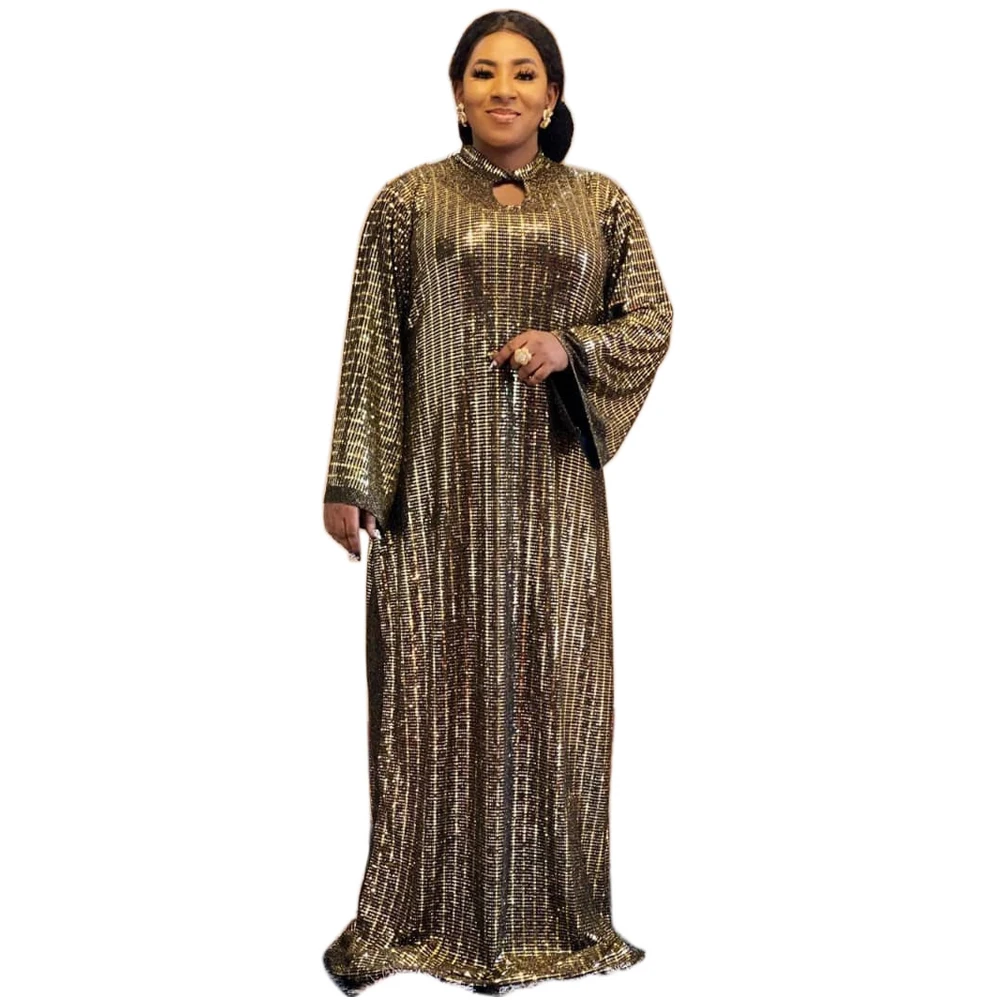 

Plus Size Boubou African Dresses For Women Ankara Dashiki Long Robe Muslim Fashion Abaya Dubai Kaftan Sequin Evening Gowns