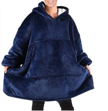 

Warm Thick TV Pocket Hooded Blanket Winter Sofa Weighted Blankets Flannel Coral Fleece Unisex Giant Pocket For Beds Travel Home