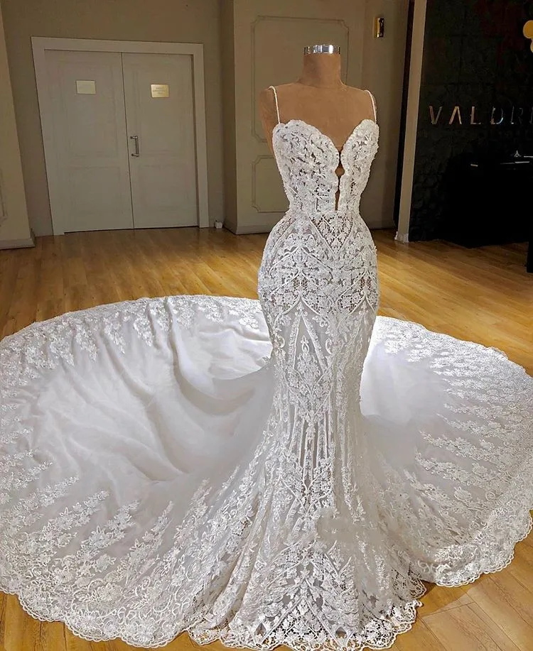 mermaid wedding dresses2020 See Though Spaghetti Strap White Bridal Long Chapel Train Real Dress for party Wear vestido de noiva | Свадьбы и