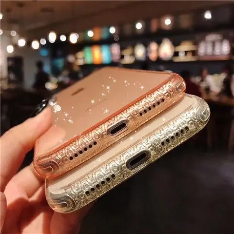 Glitter Powder Holder Phone Case For iPhone X XR XS Max 6 6S 7 8 Plus Transparent Soft TPU Wrist Strap Shockproof Back Cover | Мобильные
