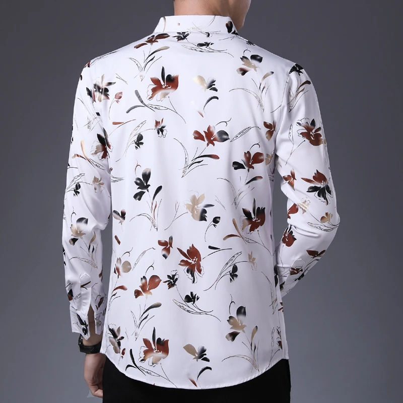 Мужская приталенная рубашка MIACAWOR Повседневная с длинным рукавом и цветочным