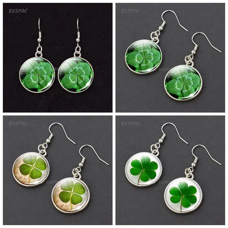 Висячие серьги в виде четырехлистного клевера Стеклянные Кабошоны висячие