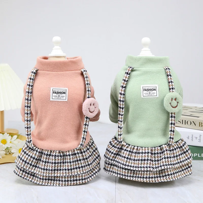 

Одежда для домашних питомцев, платья для маленьких собак, чихуахуа, хлопковая юбка с улыбающимся лицом, плюшевая юбка из фенилландской реше...