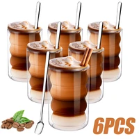 6pcs 350ml handmade double wall glass cup transparent coffee milk mug tequila beer wine cocktail travel drinkware with coasters