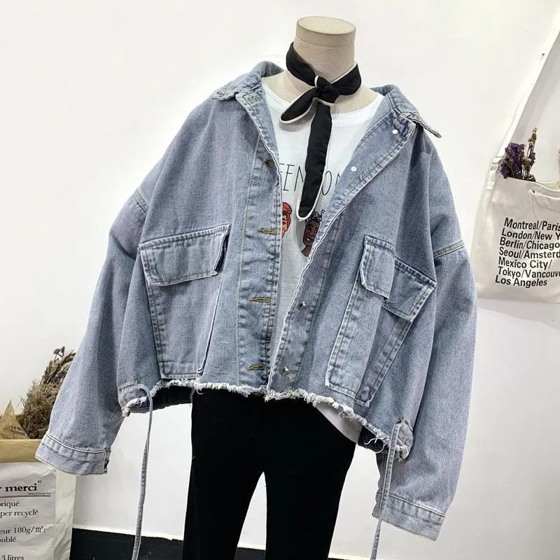 

GOOHOJIO 2020 New Fashion Chic Denim Jacket Women Autumn Solid Denim Blue Coats Hot Selling Women's Casual Denim Jacket Tops