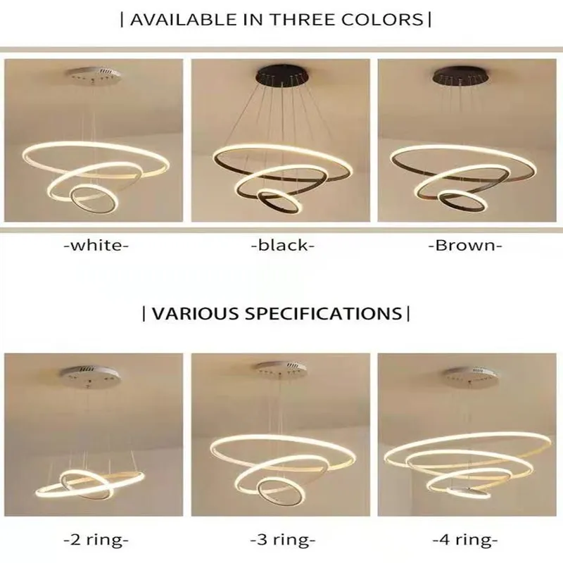 

Modern Led Pendant Lamp For Living Dining Room Black Circle Ring Hanging Chandeliers Lights Home Iron Art Kitchen Loft Fixture