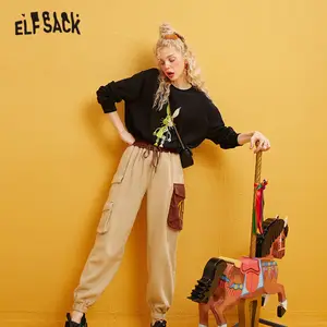 ELFSACK, Camel, цветные, повседневные женские штаны, 2019, зима, новинка, несимметричные, с карманами, для девушек, для офиса, комбинезоны, брюки