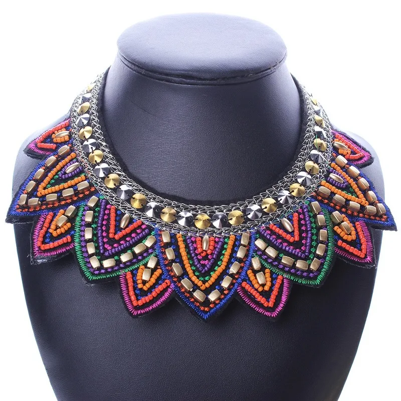 Hot European and American fashion exaggerated retro ethnic style rice beads fake collar handmade necklace | Украшения и