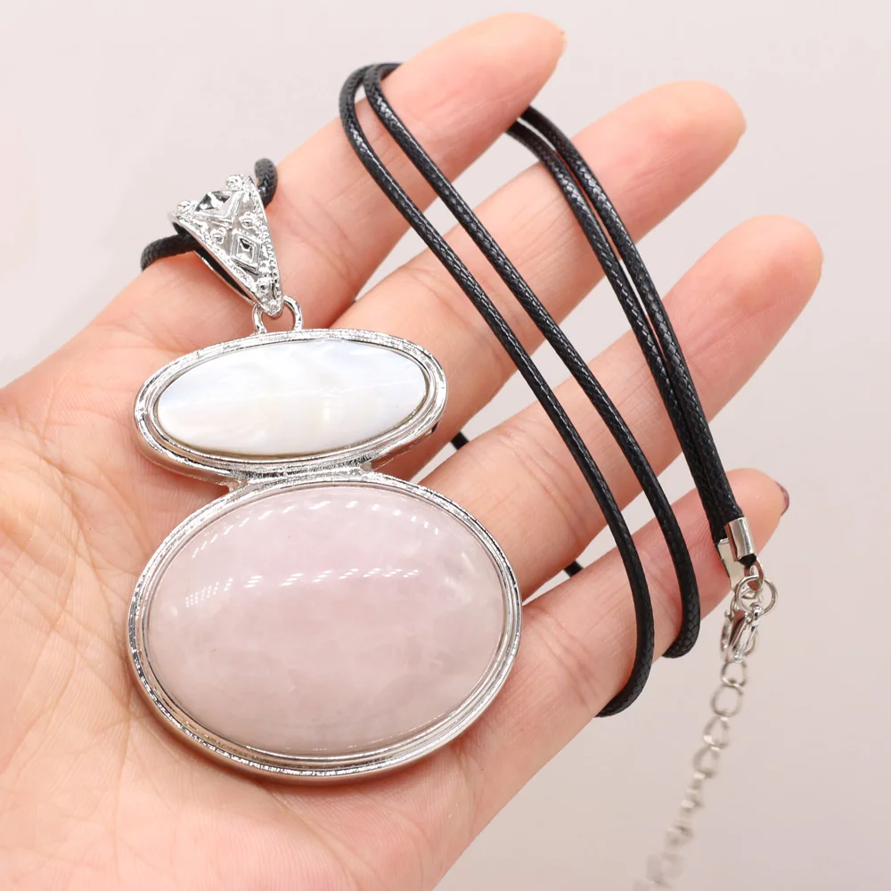 

Explosive Natural Shell Alloy Necklace Gourd-shaped Green Gold Rose Quartz Stone Gemstone Pendant Necklaces 40x50mm