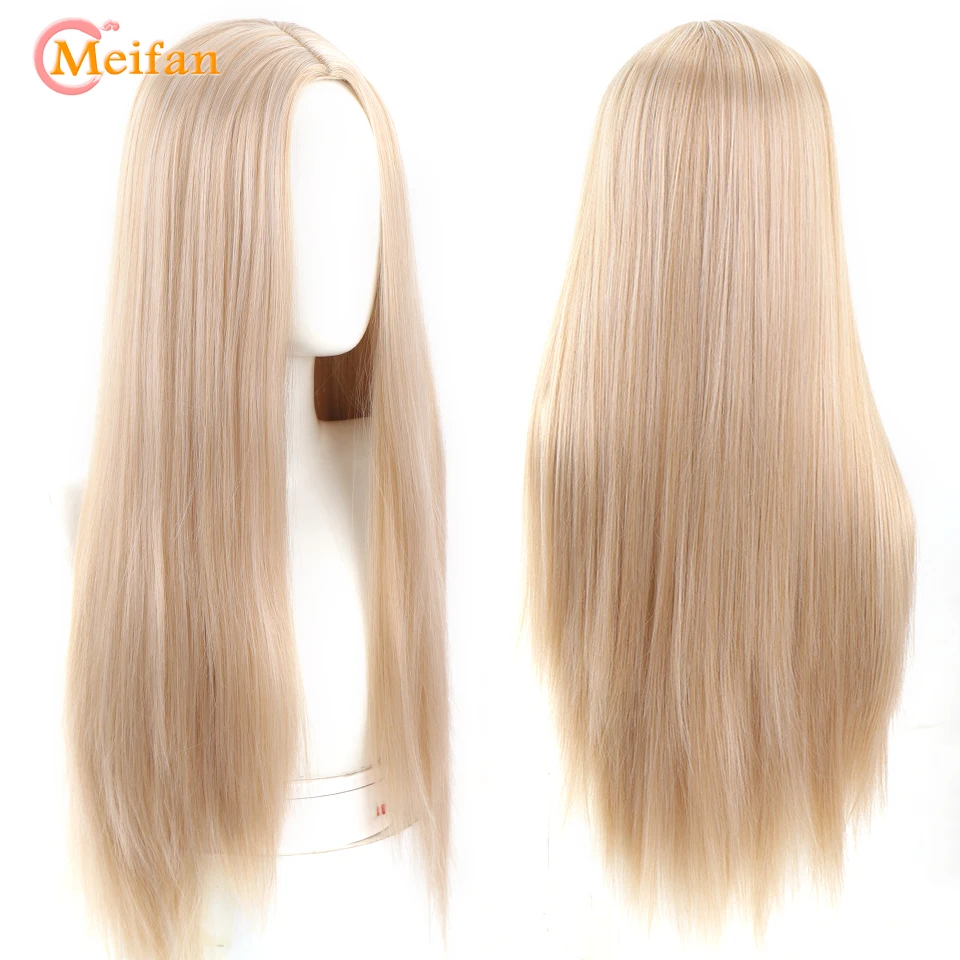 

MEIFAN Long Straight Middle Part Black Ombre Pink Purple Synthetic Wig for Women Natural Fake Grey Brown Red Cosplay Lolita Wigs