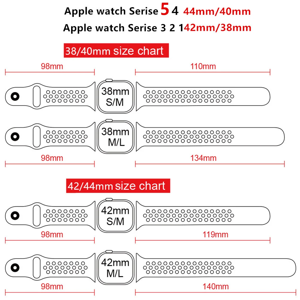 Спортивный ремешок для apple watch band 4 5 42 мм/38 мм iwatch band 44 мм/40 мм ремешок силиконовый браслет дышащий ремешок для часов серии 5 4 3 2