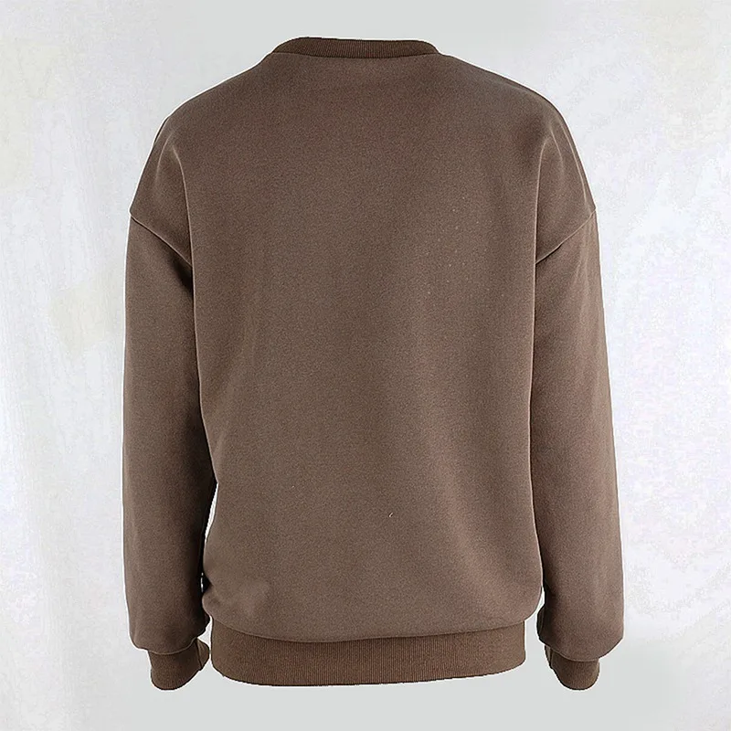 

Indie Aesthetics Women Sweatshirts Brown Y2K Crewneck Embroidery Oversized Hoodies Patchwork Vintage 90s Kpop Streetwear Friends