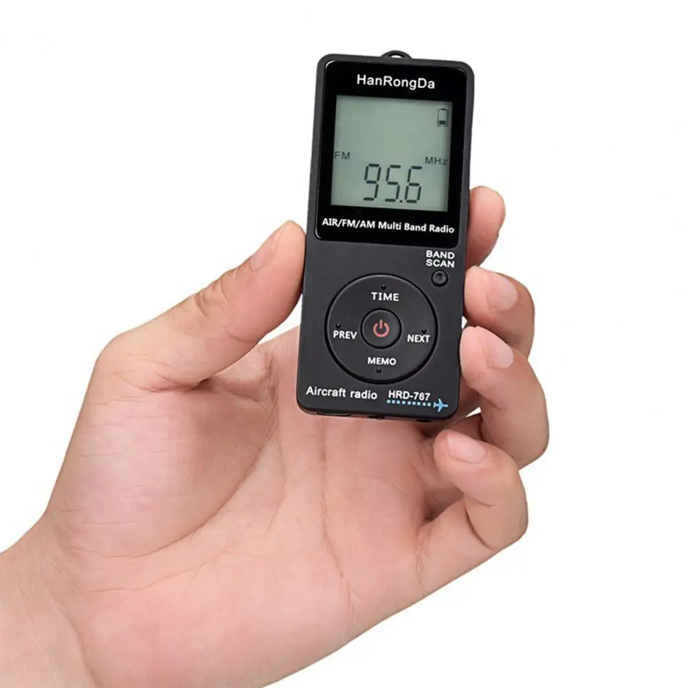 

HanRongDa HRD-767 Mini Pocket Radio Aircraft Band Receiver Portable Radios LCD Display Lock Button FM/AM/AIR Radio with Earphone