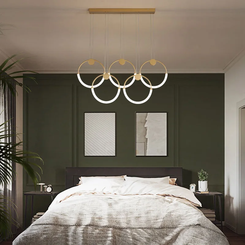 

Indoor Home LED Fixture Modern Luminaire Chandelier Golden Hanging Lamp For Living Dining Room Decoration Lustre Circle Rings