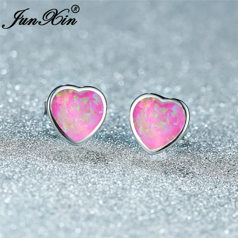 Милое сердце серьги со шпилькой для женщин розового цвета огненный опал кольцо