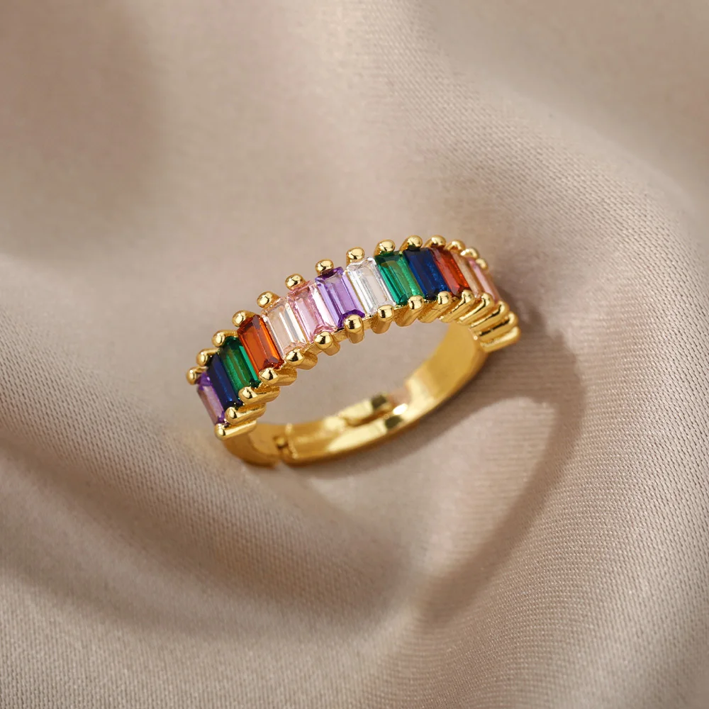 

Vintage Rainbow Stars Rectangle Round Rings For Women Fashion Engagement Wedding Party Accessories Sweet Jewelry Bijoux Femme