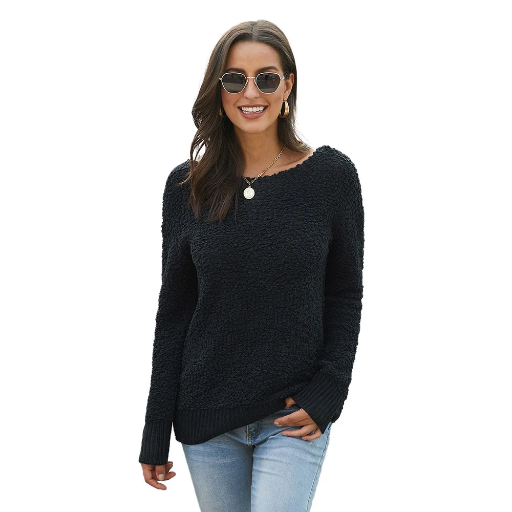 LOUIS JASON Sweater Dress Women Wool Round Neck Knitted Long Sleeve Sexy Off Shoulder Loose Plush Women's New Top | Женская одежда