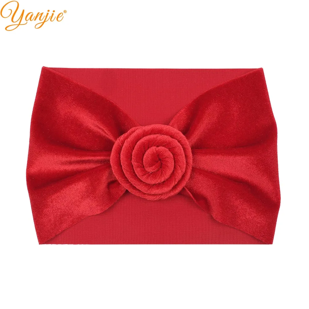 red Solid Soft Velvet Turban For Girls Headband Winter Velvet Ball Head Wrap Kids Hair Bands Hair Accessories - Цвет: red