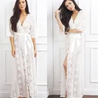 Женская накидка на бикини, Пляжная накидка для женщин, кружевной солнцезащитный длинный кардиган, шифоновая Женская однотонная Повседневная Туника