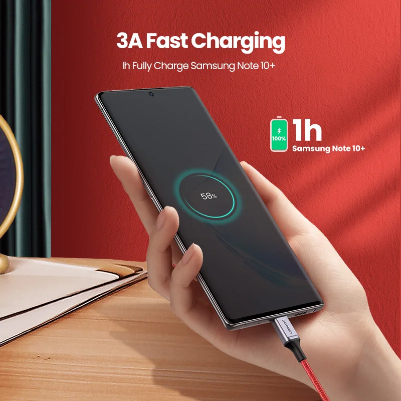 Кабель зарядный Ugreen USB C для Samsung S10 9 Xiaomi быстрая зарядка 4 0 PD 60 Вт кабель Type Macbook