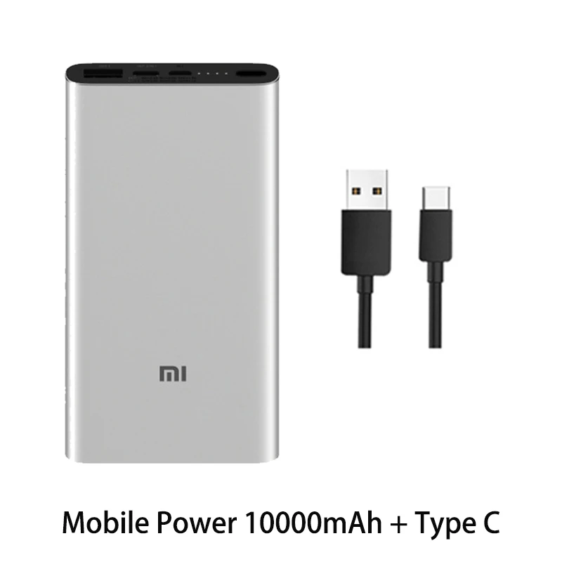 Mi Xiao mi power Bank, 10000 мА/ч, 3 внешних аккумулятора, QC3.0, зарядка, двойной USB выход, 18 Вт, быстрая зарядка, 10000 мА/ч, внешний аккумулятор для телефона - Цвет: Add Silver Type-c