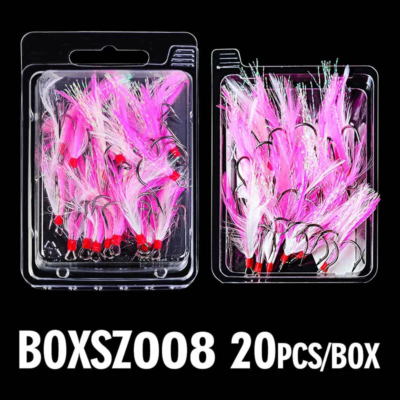 20 шт коробка рыболовные тройные Крючки перо одета флэш крючок круглый набор