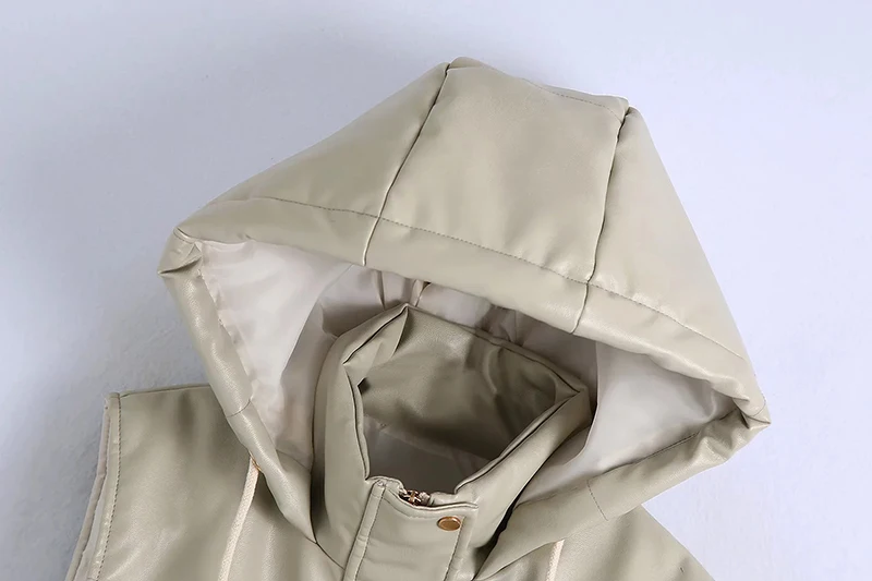 2022PU Faux Leather Long Parka Coat Hooded Single Breasted Waistcoats Women Winter Warm Thick Cotton Vest Casual Loose Outerwear